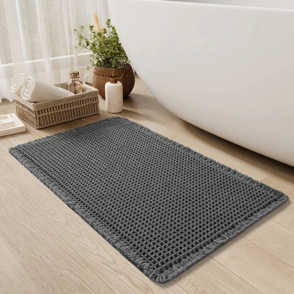Soft Non Slip Bathroom Mat with Tassels, Washable Bath Rug