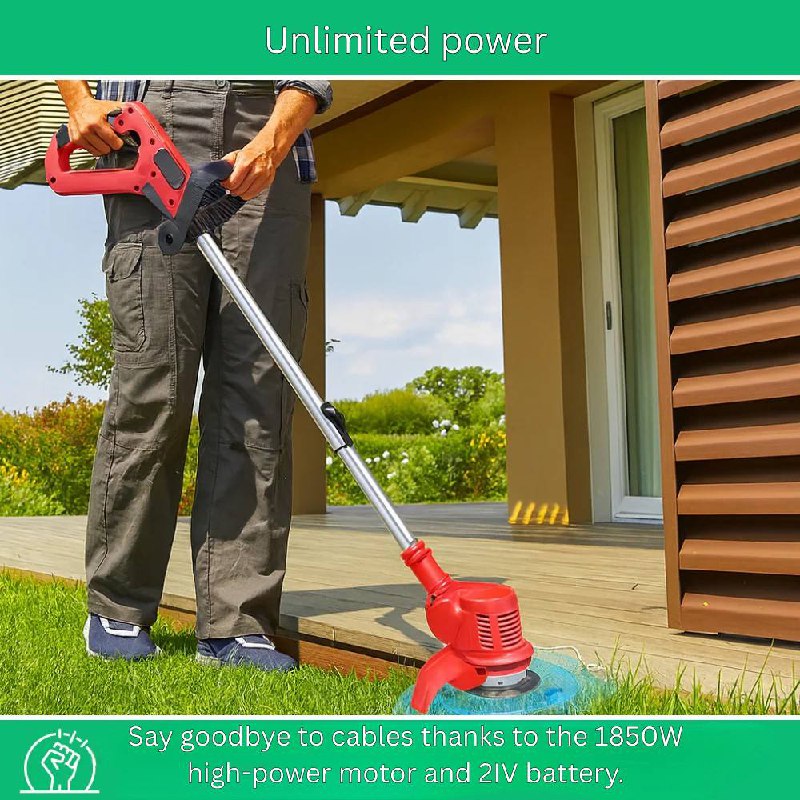 Powerful Electric Trimmer for Lawn and Bushes, 21V Battery