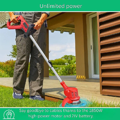 Powerful Electric Trimmer for Lawn and Bushes, 21V Battery