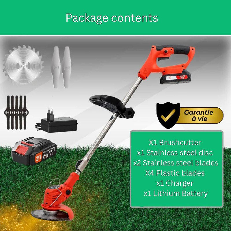 Powerful Electric Trimmer for Lawn and Bushes, 21V Battery
