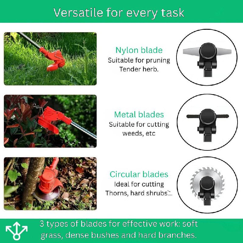 Powerful Electric Trimmer for Lawn and Bushes, 21V Battery
