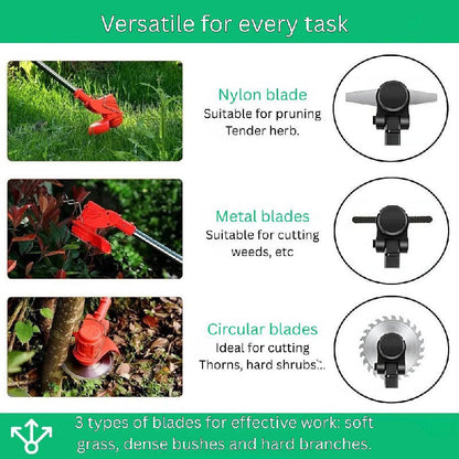 Powerful Electric Trimmer for Lawn and Bushes, 21V Battery