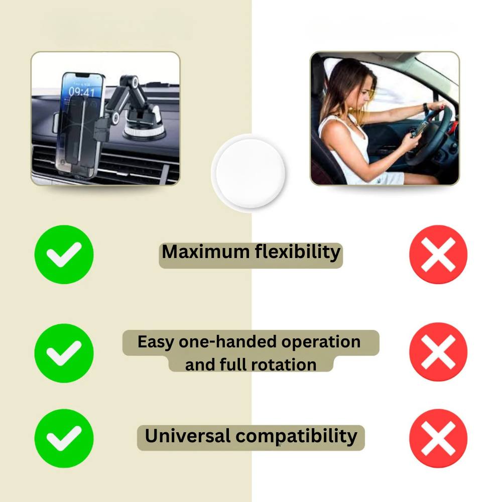 Easy Fit Car Phone Holder with Secure Grip and Adjustable Rotation