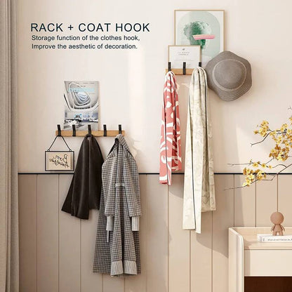 Space Saving 5 Hook Wooden Coat Rack Modern Design