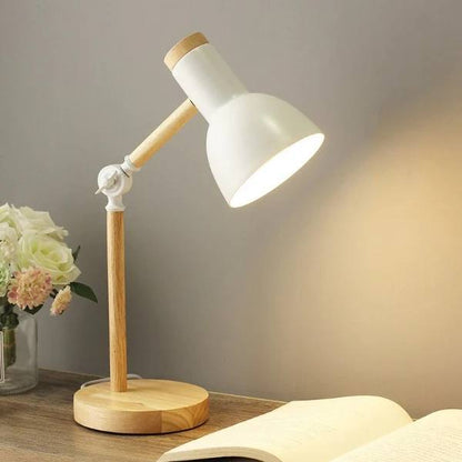 Modern Wooden Table Lamp with Adjustable Arm and Touch Control