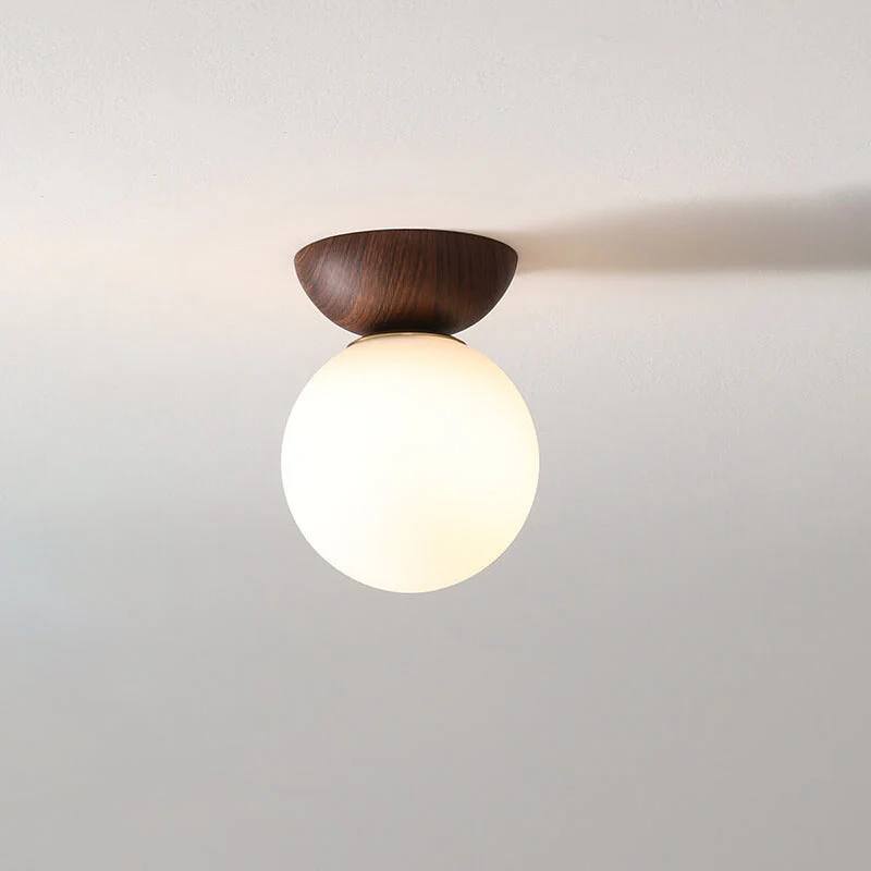 Round Wooden Pendant Glass Lamp