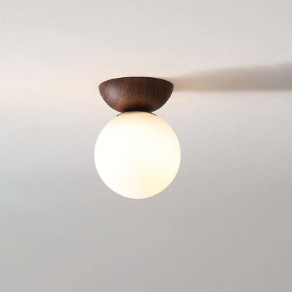 Round Wooden Pendant Glass Lamp