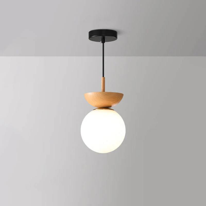 Round Wooden Pendant Glass Lamp