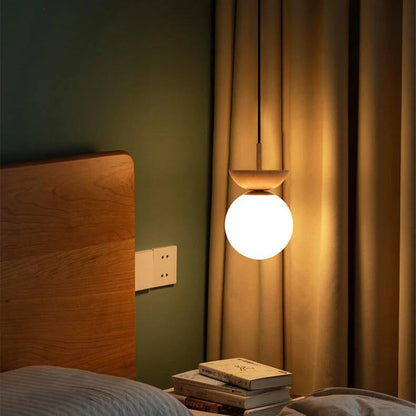 Round Wooden Pendant Glass Lamp