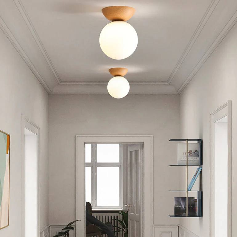 Round Wooden Pendant Glass Lamp