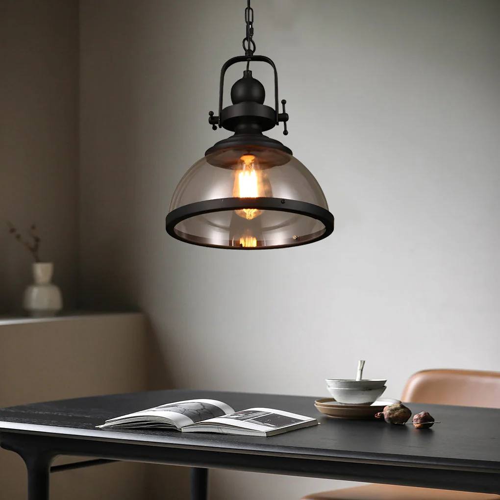 Round Glass Drop Ceiling Light, Vintage Metal Pendant Lamp