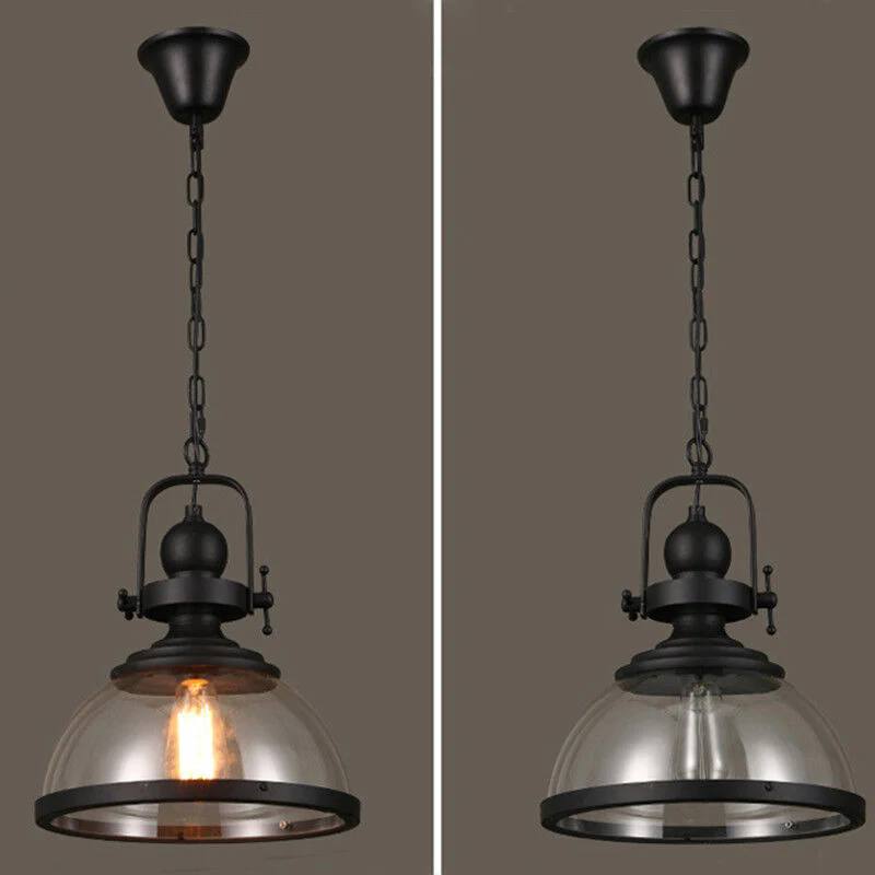 Round Glass Drop Ceiling Light, Vintage Metal Pendant Lamp