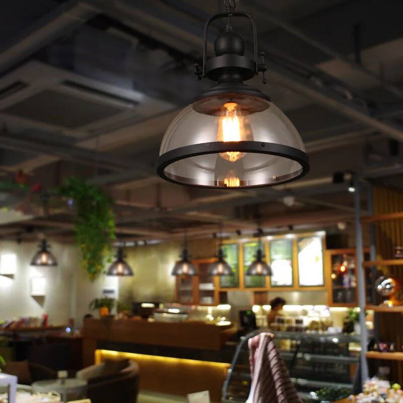 Round Glass Drop Ceiling Light, Vintage Metal Pendant Lamp