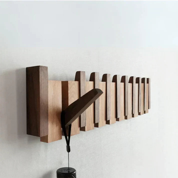 Wall-Mount Coat Rack with Piano Key Design | Solid Wood Hook Organizer for Entryway, Mudroom & Bedroom | Multi-Hook Storage for Coats Hats