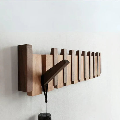 Wall-Mount Coat Rack with Piano Key Design | Solid Wood Hook Organizer for Entryway, Mudroom & Bedroom | Multi-Hook Storage for Coats Hats