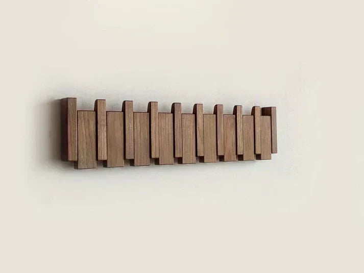 Wall-Mount Coat Rack with Piano Key Design | Solid Wood Hook Organizer for Entryway, Mudroom & Bedroom | Multi-Hook Storage for Coats Hats