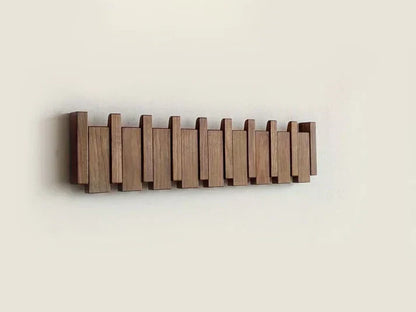 Wall-Mount Coat Rack with Piano Key Design | Solid Wood Hook Organizer for Entryway, Mudroom & Bedroom | Multi-Hook Storage for Coats Hats