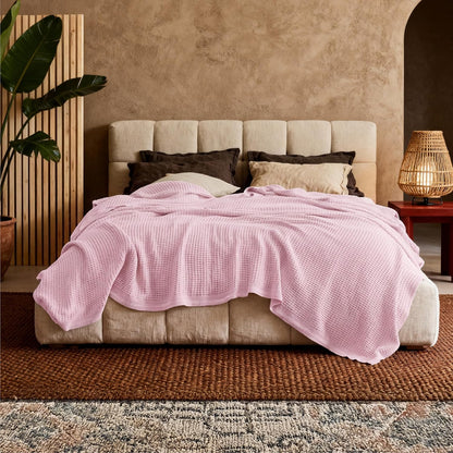 Cozy Haven | 100% Cotton Queen Blanket with Cooling Waffle Weave | Soft & Breathable for Summer Comfort