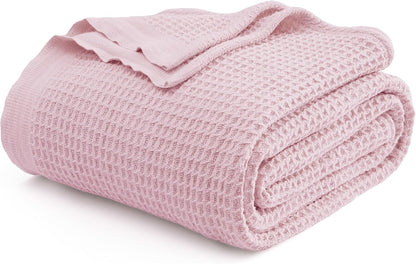 Pure Cotton Thermal Blanket – Queen 90×90 in – Textured Weave Layer for All Seasons – Lightweight & Breathable Throw for Bed or Sofa