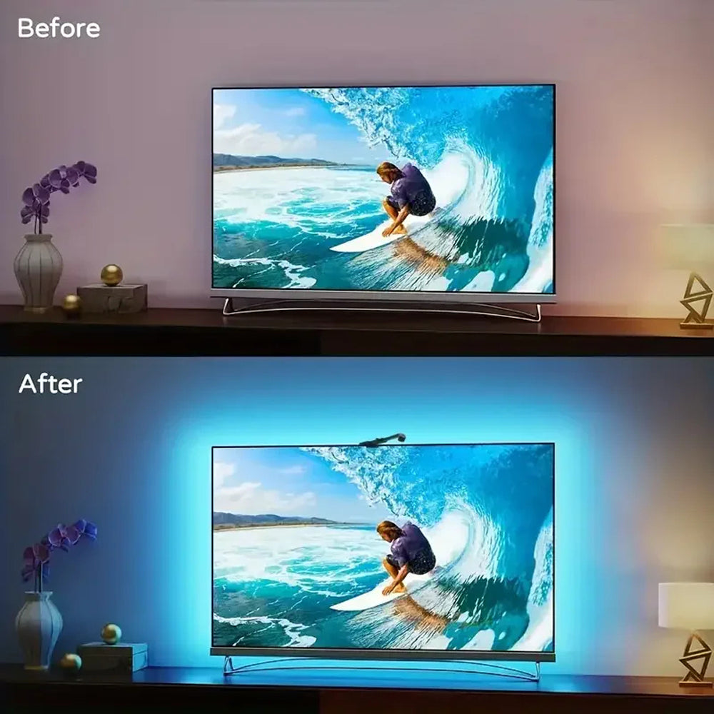 Smart RGBIC LED Bias Lighting for 55-75 inch TVs with Camera-Driven Color Matching and Bluetooth App Control