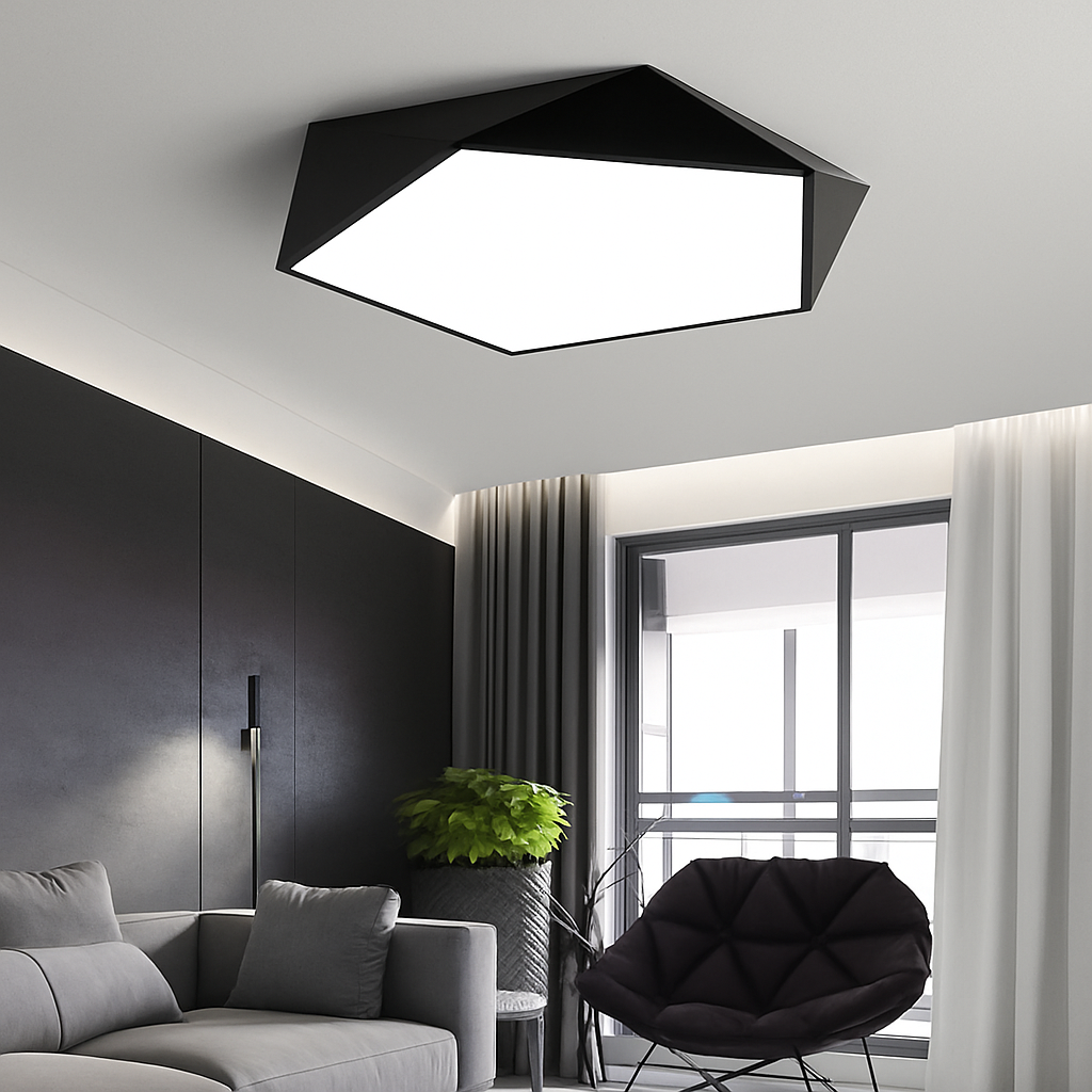 Angular Metal Ceiling Light Fixture with LED Bulbs Included – Surface Mount, Dimmable Remote Control for Bedroom, Dining Room, Hallway