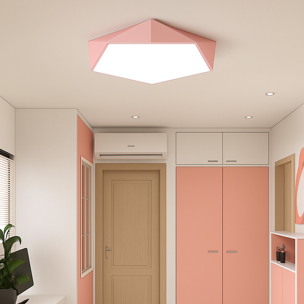 Angular Metal Ceiling Light Fixture with LED Bulbs Included – Surface Mount, Dimmable Remote Control for Bedroom, Dining Room, Hallway
