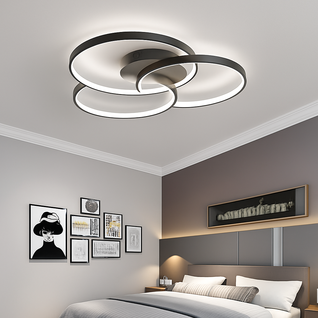 Three-Ring LED Ceiling Light Fixture Dimmable Contemporary Flush Mount for Kitchen Bedroom Living Room