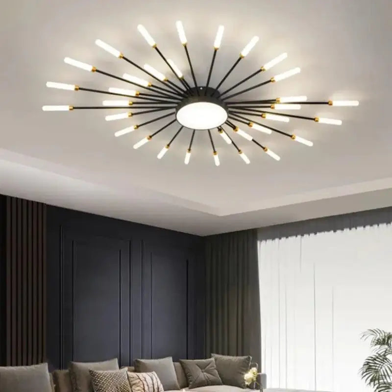 50W LED Radial Ceiling Light 50 in Diameter Gold Aluminum Multi-Arm Fixture for Large Living Rooms Open Layouts Dining Areas