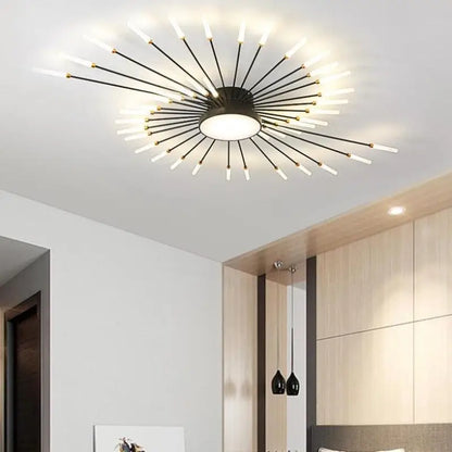 50W LED Radial Ceiling Light 50 in Diameter Gold Aluminum Multi-Arm Fixture for Large Living Rooms Open Layouts Dining Areas