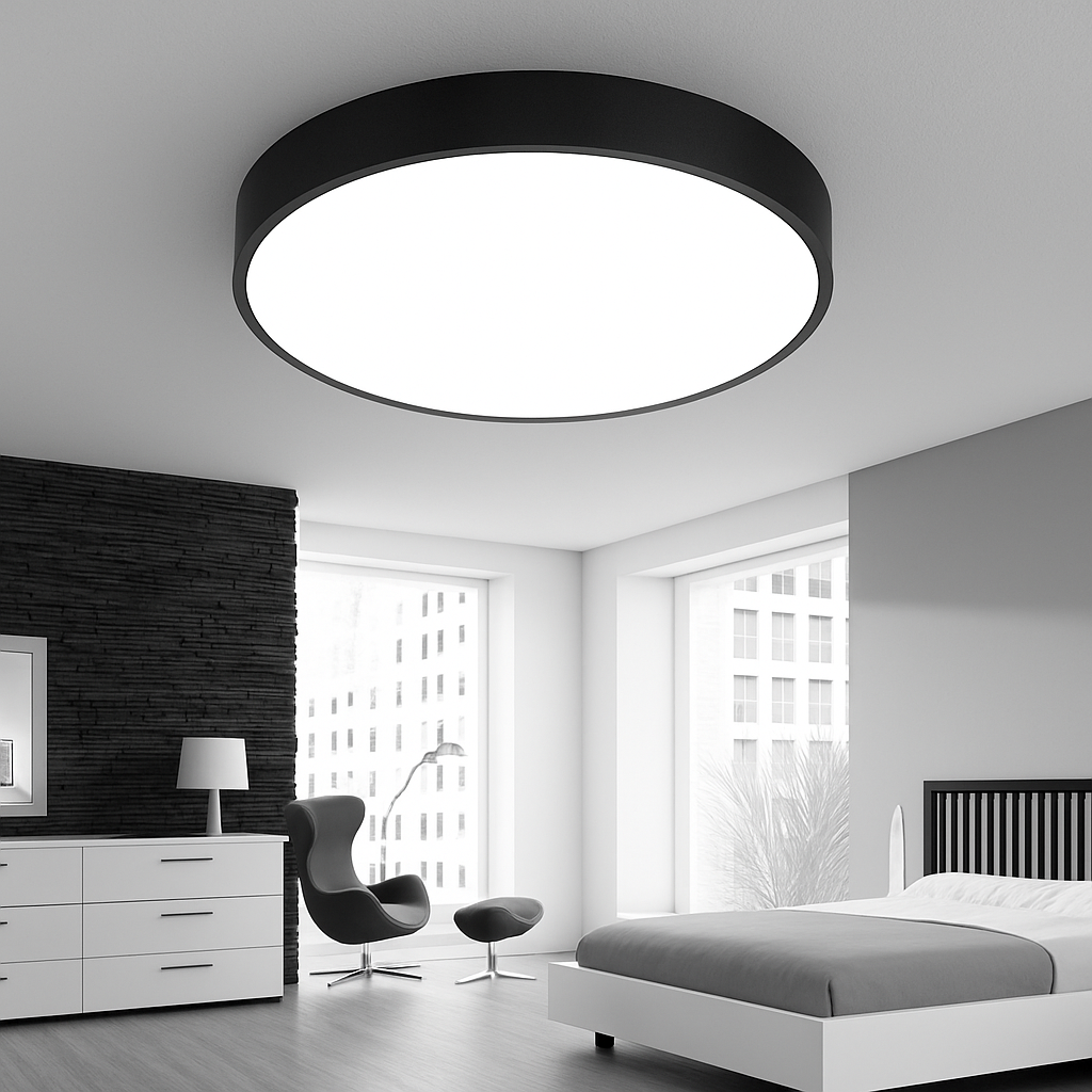 Flush Mount LED Fixture Round Iron Frosted Diffuser Adjustable Brightness Black White Overhead Lighting for Home Office Bedroom Kitchen 24 i