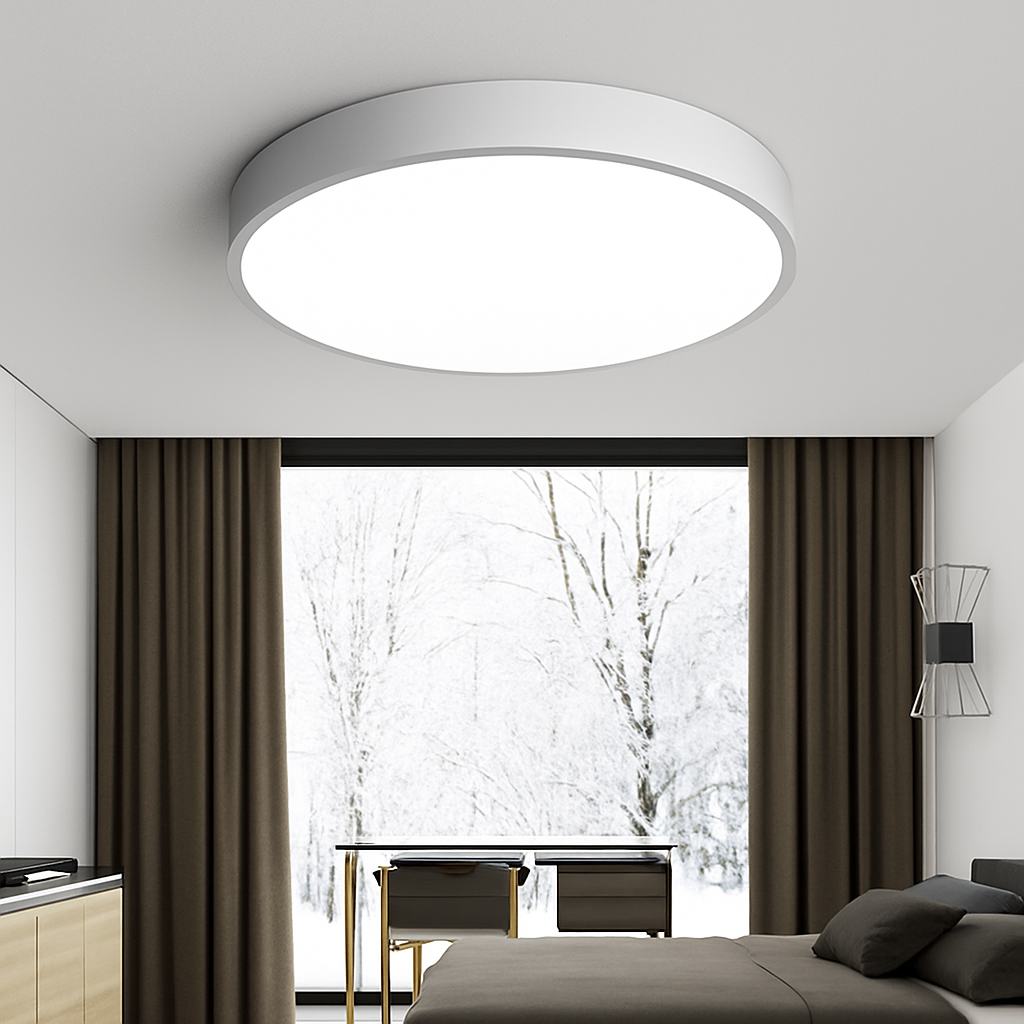 Flush Mount LED Ceiling Light with Frosted Glass Diffuser – Dimmable Round Fixture for Bedroom Kitchen Living Room – Iron Frame 9–24 Inch Mo