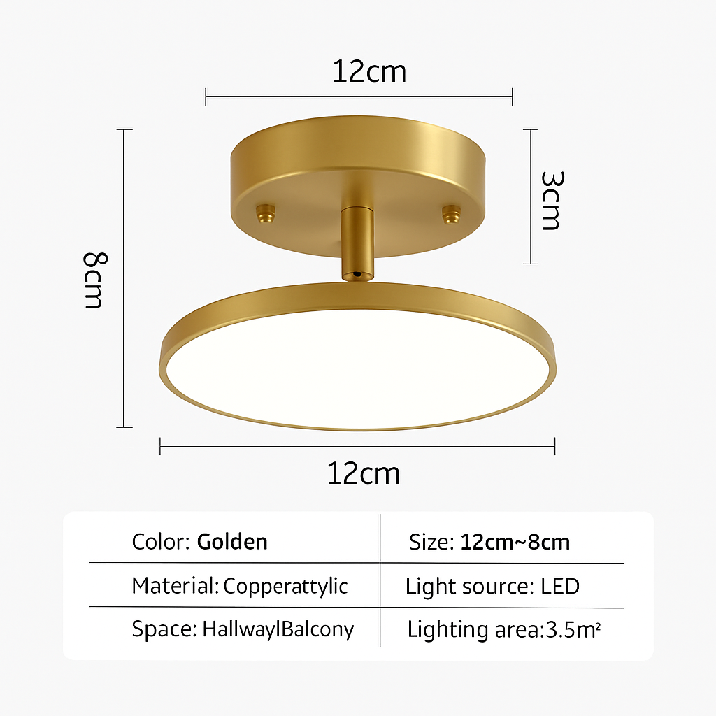 Adjustable LED Ceiling Light Fixture – Modern Copper & Aluminum Flush Mount Spotlight for Hallway, Bedroom, Living Room & Entryway