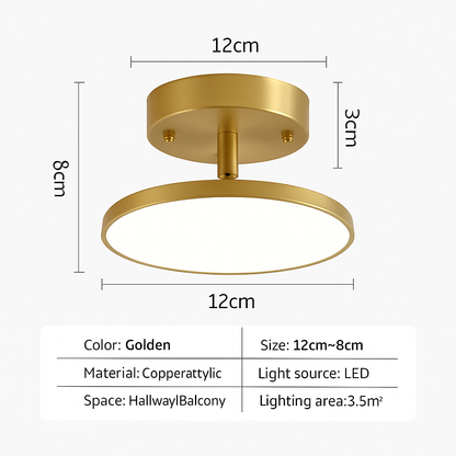 Adjustable LED Ceiling Light Fixture – Modern Copper & Aluminum Flush Mount Spotlight for Hallway, Bedroom, Living Room & Entryway