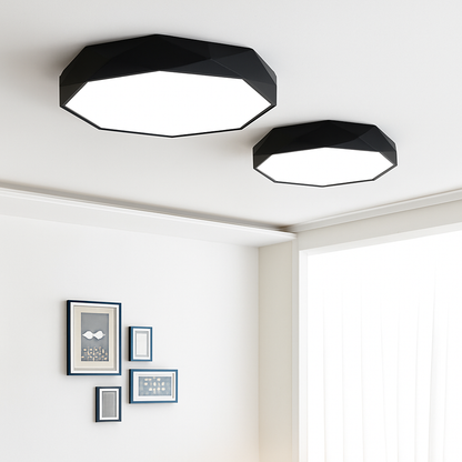 Octagonal Acrylic LED Flush Mount Light 24 in Black Low Profile for Bedroom Living Room Hallway Modern Geometric Design Warm Cool White