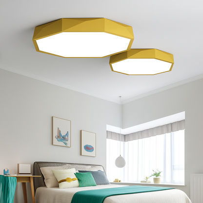 Octagonal Acrylic LED Flush Mount Light 24 in Black Low Profile for Bedroom Living Room Hallway Modern Geometric Design Warm Cool White