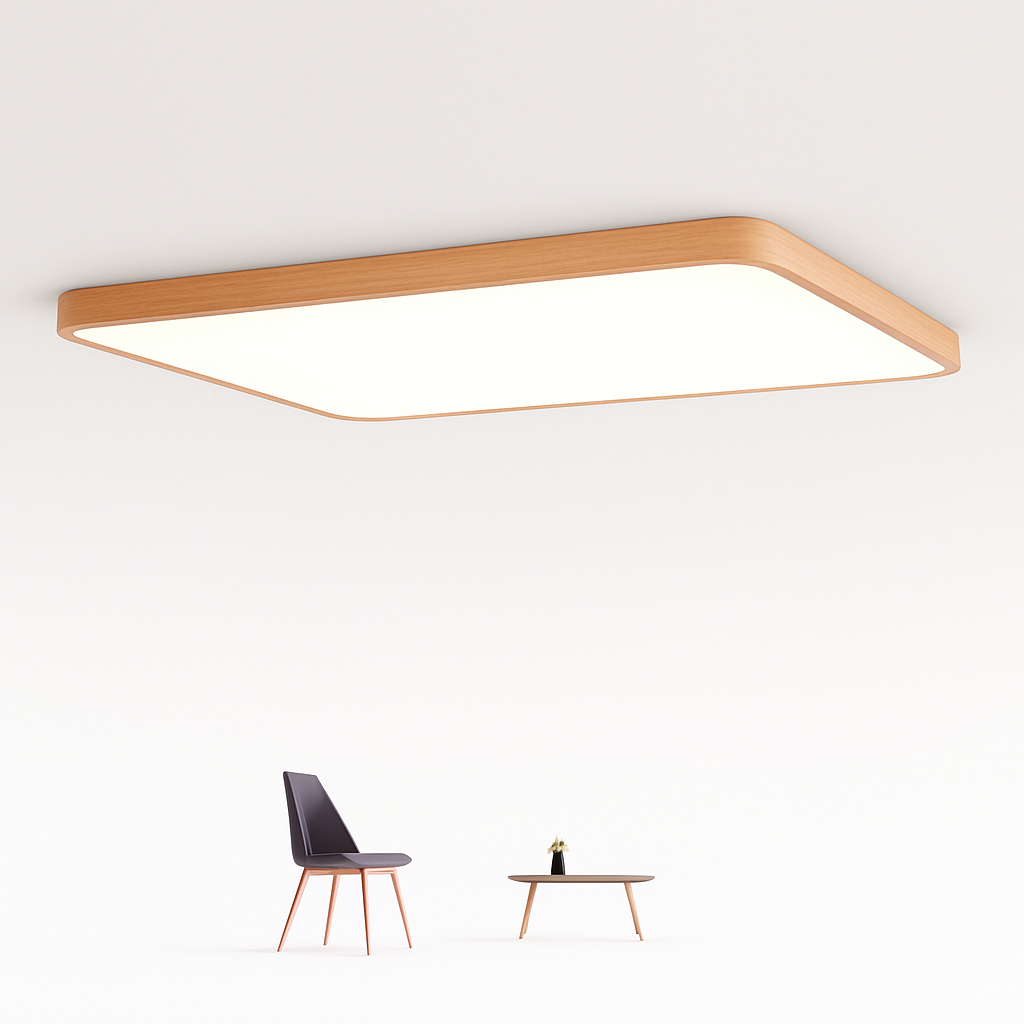 Rounded Rectangle Wood LED Ceiling Light Flush Mount | Ultra-Slim Modern Design for Bedroom Living Room Kitchen | Integrated Warm White