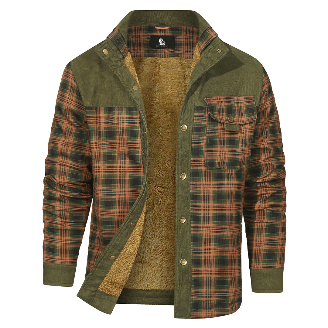 Checkered Flannel Overshirt for Men – Heavyweight Cotton Blend Button-Up Shacket with Chest Pockets – Perfect Layer for Fall, Winter