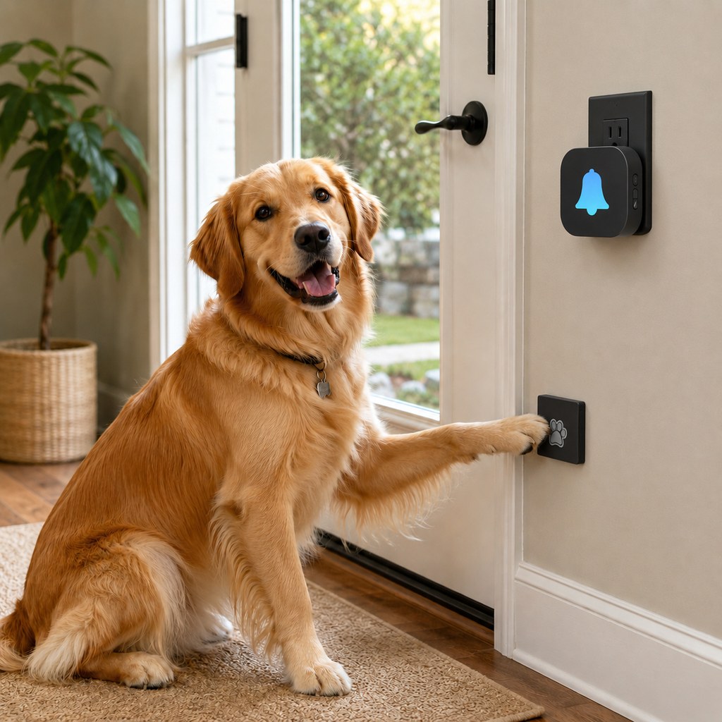 Ortekor Wireless Dog Doorbell for Potty Training - Self-Powered Paw Button & Plug-In Chime to Help Dogs Ask to Go Outside