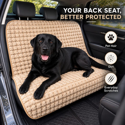 Ortekor Plush Dog Car Seat Cover for Back Seat - Cozy Bench Seat Protector for Pet Hair, Dirt & Everyday Scratches