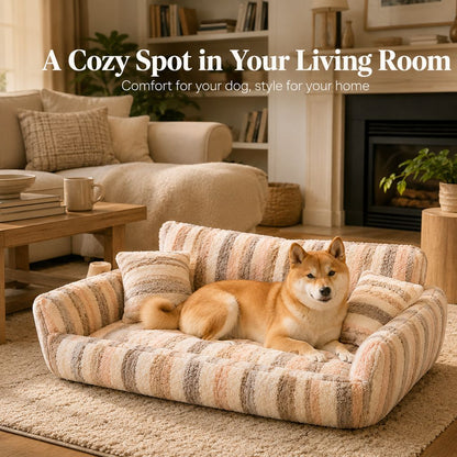 Ortekor Cozy Plush Dog Sofa Bed for Living Rooms - Soft Bolstered Support for Everyday Naps