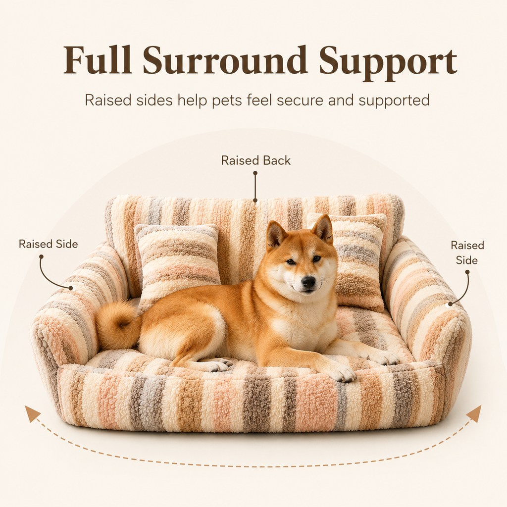 Ortekor Cozy Plush Dog Sofa Bed for Living Rooms - Soft Bolstered Support for Everyday Naps