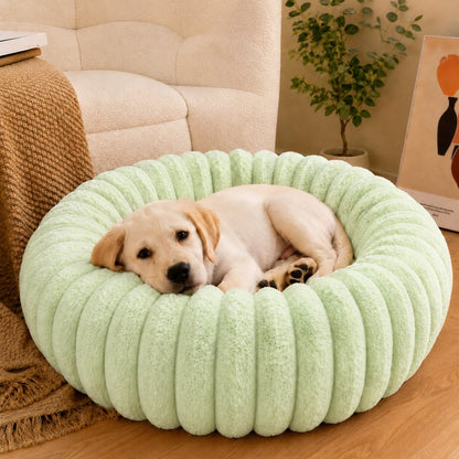 Ortekor Plush Donut Dog & Cat Bed with Raised Rim - Cozy Ribbed Lounger for Naps & Everyday Rest