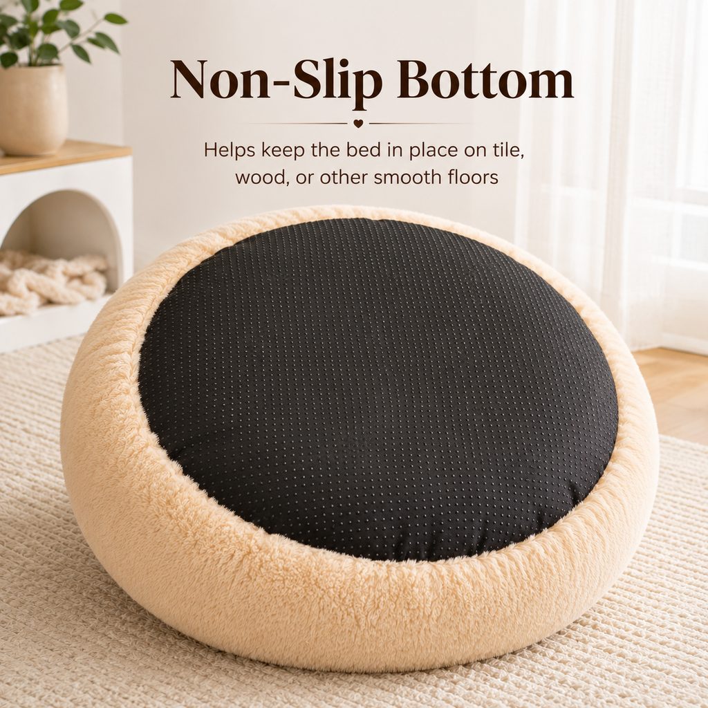Ortekor Plush Donut Pet Bed for Cats & Small Dogs - Warm Cozy Nest for Cold Floors