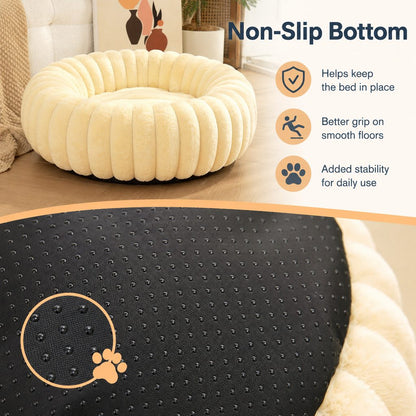 Ortekor Plush Donut Dog & Cat Bed with Raised Rim - Cozy Ribbed Lounger for Naps & Everyday Rest