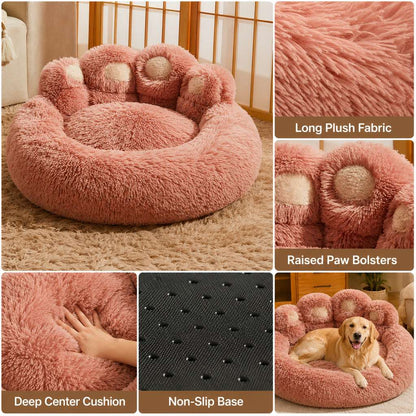 Ortekor Plush Paw-Shaped Dog Bed for Indoor Sleeping - Raised Bolster Support for Cold Hard Floors