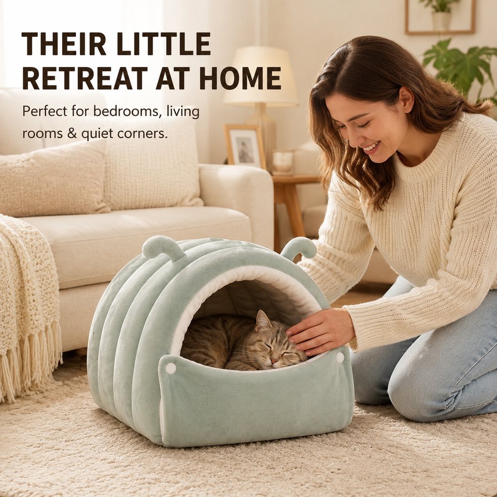 Ortekor Plush Semi-Enclosed Cat Cave Bed for Indoor Cats – Cozy Hideaway with Adjustable Snap Front, Caterpillar & Classic Styles
