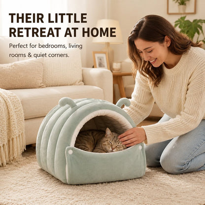 Ortekor Plush Semi-Enclosed Cat Cave Bed for Indoor Cats – Cozy Hideaway with Adjustable Snap Front, Caterpillar & Classic Styles