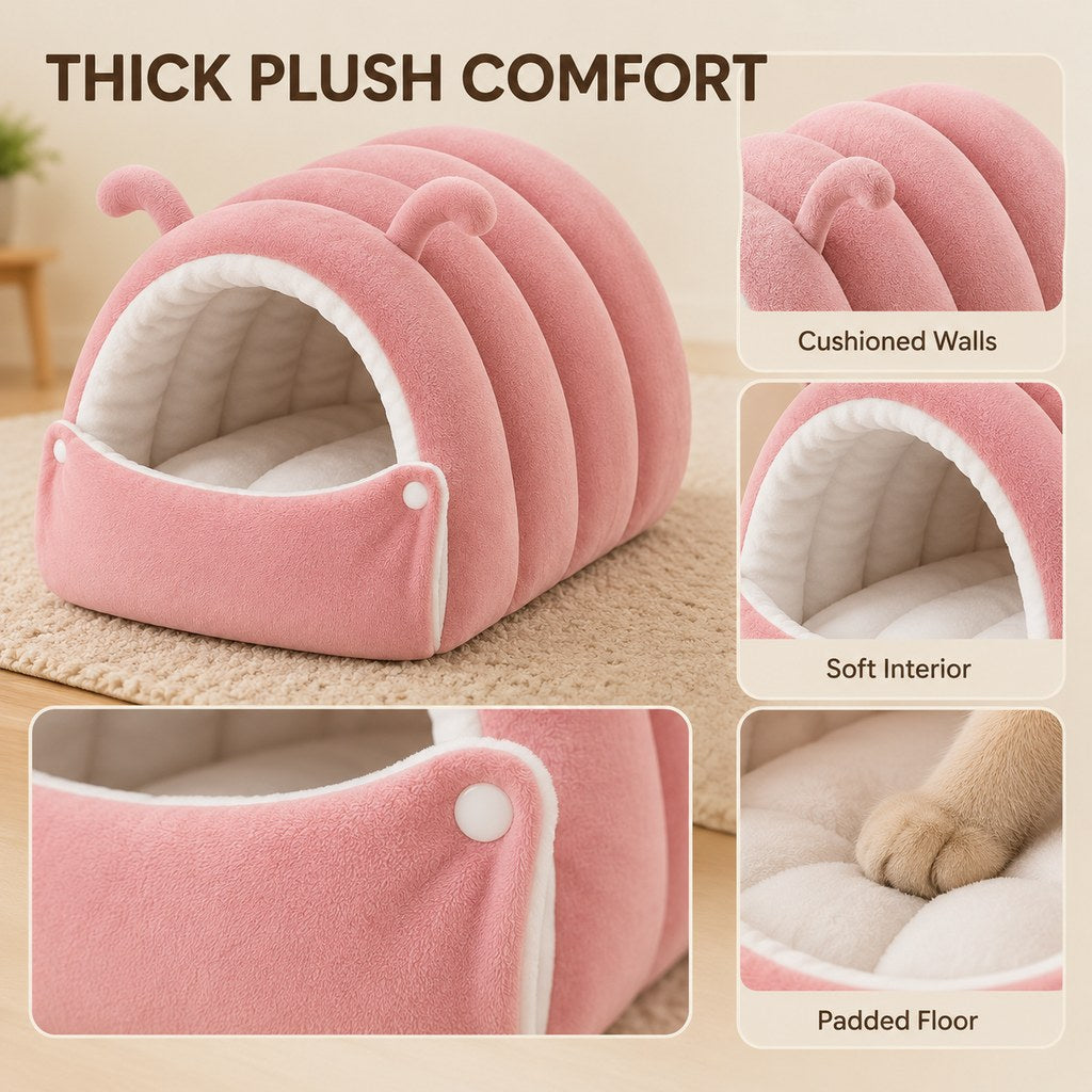 Ortekor Plush Semi-Enclosed Cat Cave Bed for Indoor Cats – Cozy Hideaway with Adjustable Snap Front, Caterpillar & Classic Styles