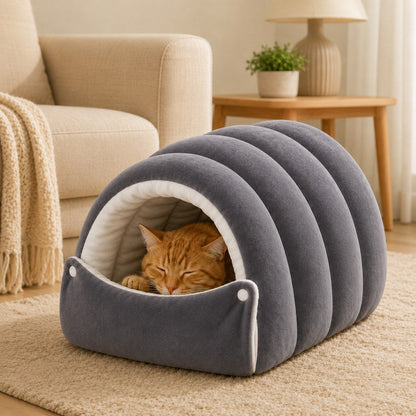 Ortekor Plush Semi-Enclosed Cat Cave Bed for Indoor Cats – Cozy Hideaway with Adjustable Snap Front, Caterpillar & Classic Styles