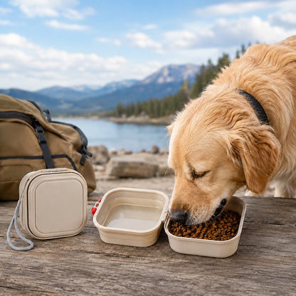 Ortekor Portable 2-in-1 Folding Pet Bowl for Walks & Travel - Keeps Food and Water Separate